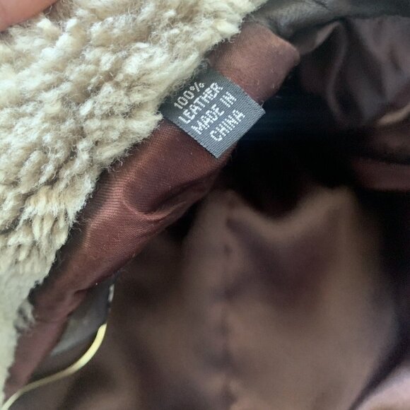 Tahari Shearling Aviator Jacket Women Size S-M Brown Genuine Leather & Lamb‎ Fur - Picture 5 of 11